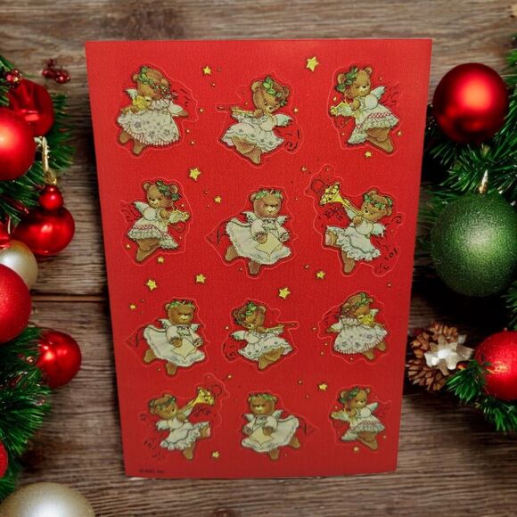 3 Full Sheets Vintage Carlton Card Holiday Stickers Angel Christmas Choir Bears - Picture 3 of 6